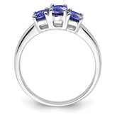 Sterling Silver Rhodium 3-Stone Tanzanite Ring